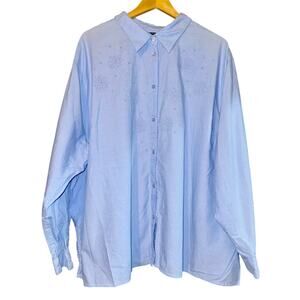 Vtg CST Sport Womens 30W Button Up Shirt Embroidered Snowflakes Winter Christmas